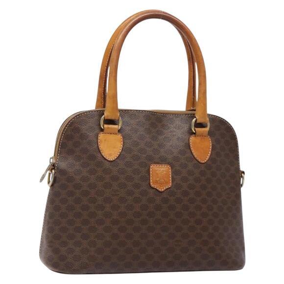 CELINE Macadam Canvas Hand Bag Pvc Leather Brown Gold - Picture 1 of 13